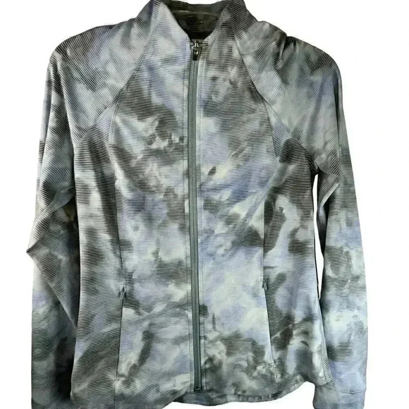 Athleta Women's Blue Gray Stripped Full Zip Thumbhole Jacket Small - Picture 3 of 8